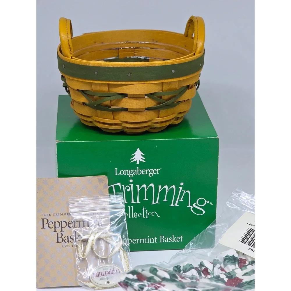 VTG Longaberger Peppermint‎ Basket Yellow 1999 Tree Trimming Collection Holiday